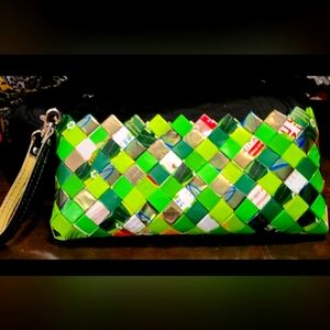 Vintage Nahui Ollin Green Candy Wrapper Clutch